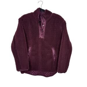 ATHLETA / maroon burgundy cozy sherpa snap pullover sweatshirt jacket / S